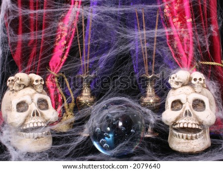 Crystal Ball with Skulls and Cobwebs