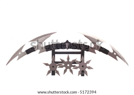 Knife With Throwing Stars on White Background