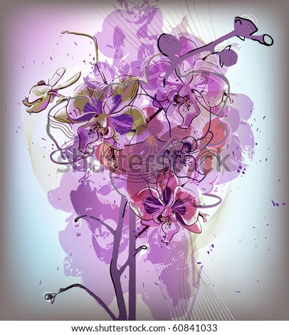 Delicate Lilac Bouquet Of Orchids On The Abstract Transparent ...