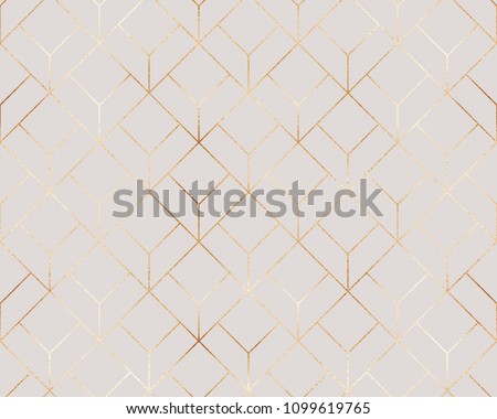 Elegant gold geometric seamless pattern with hexagons tiles.