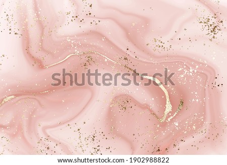 Aesthetic liquid marble canvas painting background with gold glitter splatter.