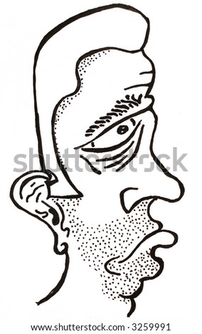 Hand Drawing Showing A Funny Cartoon Man Black And White - Raster Stock ...