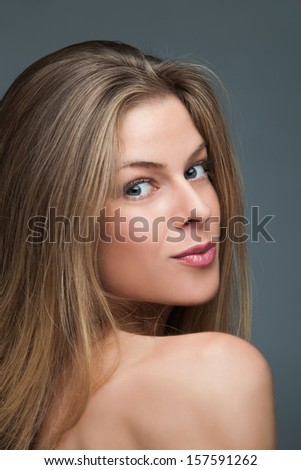 natural blond blue eyes  young beauty portrait woman studio shot