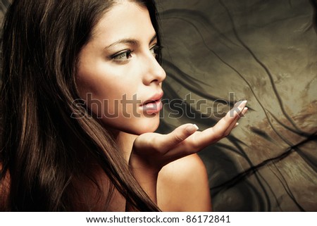 young woman beauty fantasy portrait, studio shot, small amount of grain added