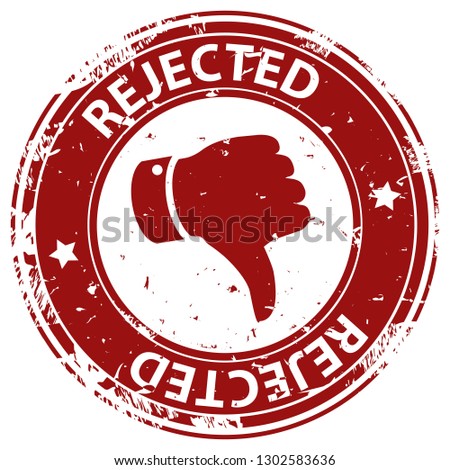 Rejected rubber stamp icon with thumb down symbol isolated on white background. Vector illustration