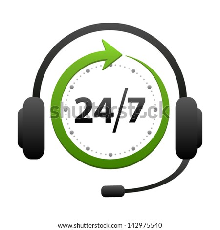 Support and help around the clock or 24 hours a day and 7 days a week icon isolated on white background. Call center vector icon