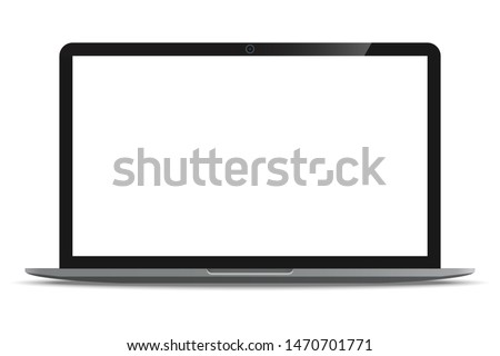 Laptop computer with blank white screen realistic icon for mockup user interface design isolated on white background. Vector illustration
