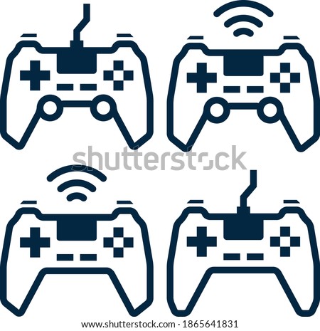 Game pads wireless and wired for control computer and console video games simple line icons set isolated on white background. Modern game pads or game controller icons. Pixel Perfect