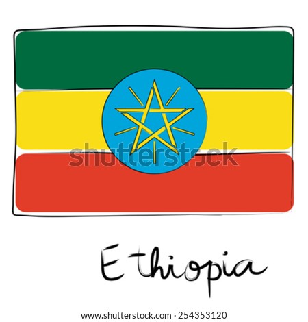 Ethiopia country flag doodle with text isolated on white