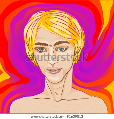 handsome young man over a psychedelic beautiful pop art background, Dorian