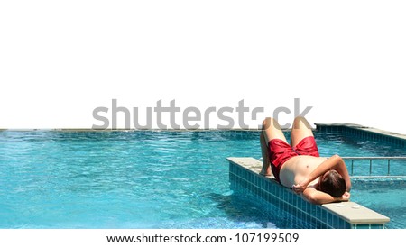 Man sunbathing and swimming pools