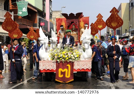 CHIANG MAI THAILAND-APRIL 13:Chiangmai Songkran festival.The tradition of bathing the Buddha marched on an annual basis. With respect to faith.on April 13,2013 in Chiangmai,Thailand.