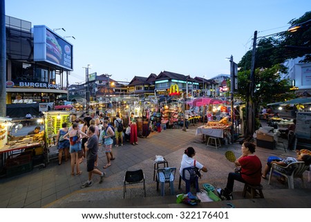 CHIANG MAI THAILAND - 29 SEPTEMBER 2015 : Night Bazaar market , one of the most popular night market in Chiang Mai. Tourists like shopping and dining , night market is open every day.