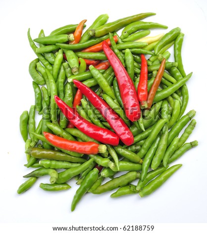 Red hot chili pepper on Green chili pepper
