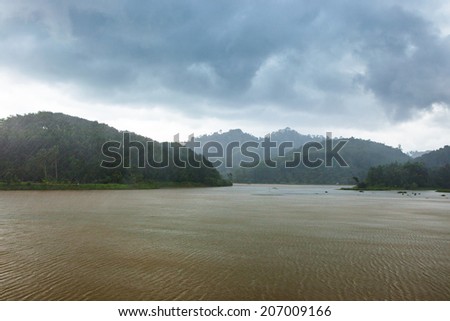 Heavy rain on the some lake in Thailand