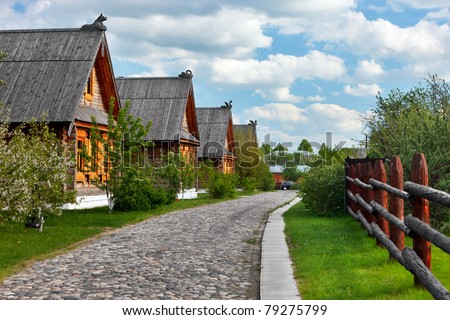 Traditional russian wooden houses for guests and tourists of ancient town Suzdal.