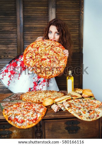 eating pizza girl Fat