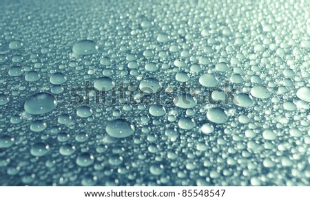 Blue-green water drops as background