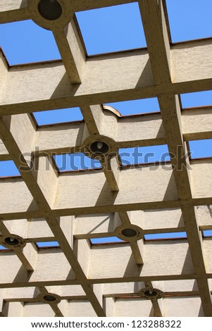 Concrete roof construction with blue sky above