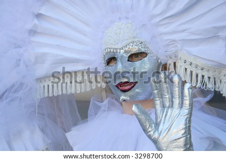 Model dressed in venetian mask are ready for carnival walk