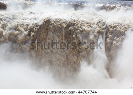 Photography very big water falls close up. Shutter speed is short - the decline of 