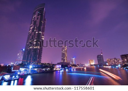 City town at night, Taksin Bridge, Thailand