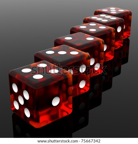 3D Red rolling dice on black background