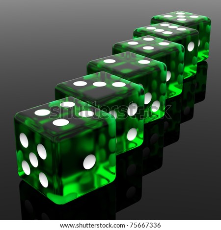 3D Green rolling dice on black background