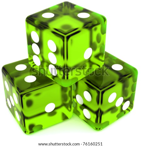 3D Green rolling dice on white background