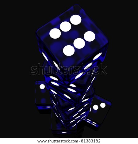 3D Rendered rolling dice on blac background
