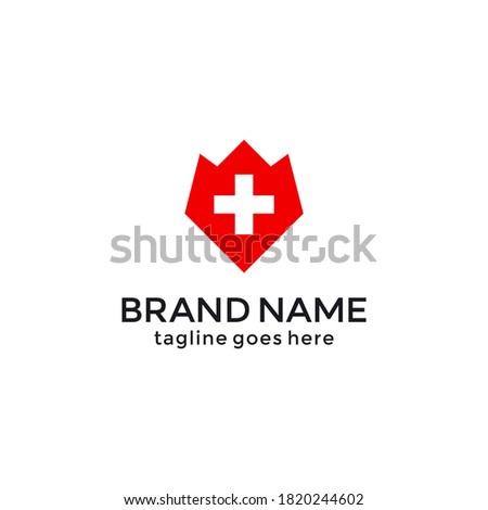 Coat of arms of Switzerland. Shield with the Swiss flag and mountains. Logo design template.