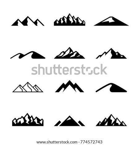 Mountains, rocks and peaks. Vector illustration and logo design elements