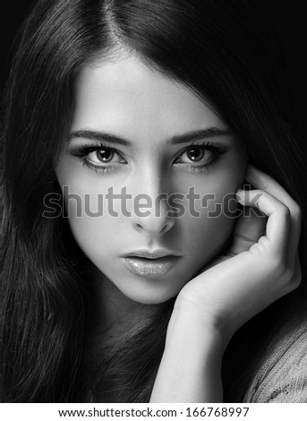 Sexy woman face. Closeup black and white portrait