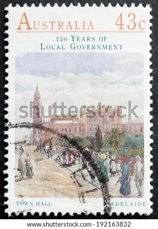 AUSTRALIA - CIRCA 1990:A Cancelled postage stamp from Australia illustrating 150 years of Local Government, issued in 1990.