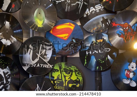 MELBOURNE, AUSTRALIA - AUGUST 28TH, 2014: Street art items for sale by an unidentified artist. Melbourne local councils recognise the importance of street art in creating a vibrant city.