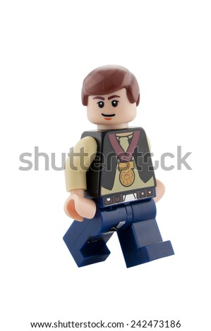ADELAIDE, AUSTRALIA - December 05 2014:A studio shot of a Han Solo Lego minifigure from the movie series Star Wars. Lego is extremely popular worldwide with children and collectors.