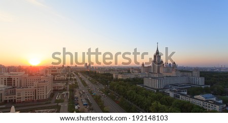 Russia, Moscow, 9 may - 2014. Lomonosov Moscow State University at sunset