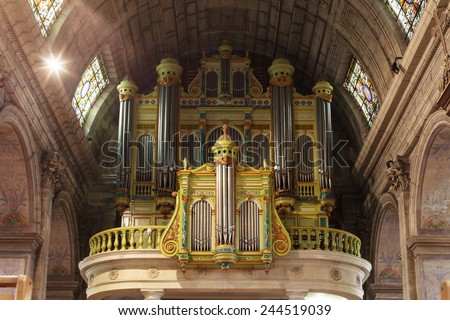 France, Saint Remy de Provence - 7 February 2014: Photo of organ in Collegiale Saint Martin. It situated in Saint Remy de Provence town in the south of France.