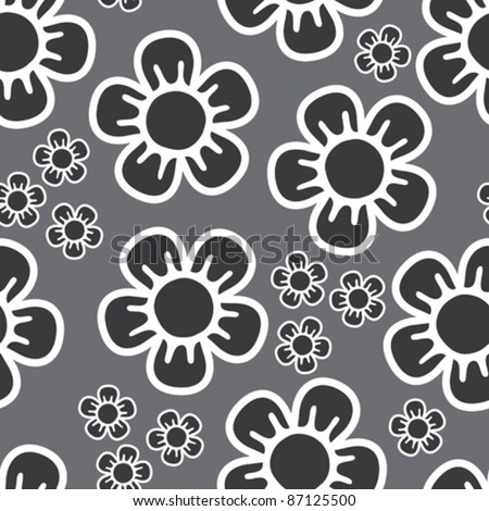 seamless background with big and small flowers in grey shades