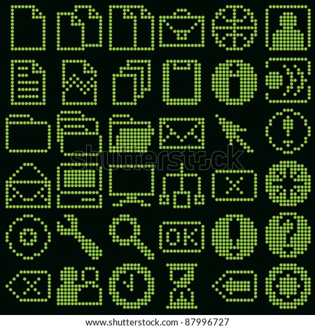 monochrome fluorescent dot-based icon big set for diode or LCD control screens and web design. more icons are available