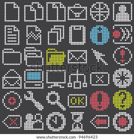 fluorescent dot-based icons and signs big set for control screens and web design. more icons are available. vector illustration