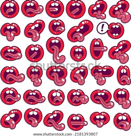 Mouth with Tongue. Set of Comic Drawings. EPS Vector Illustration