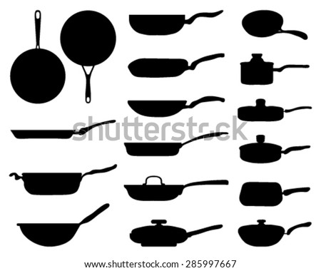 Black silhouettes of a frying pan
