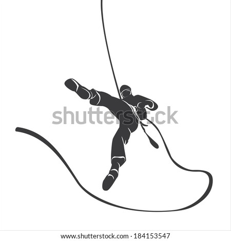 Silhouette of a climber abseil. Vector illustration