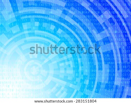 Technological background data numbers and letters on blue and white gradient.