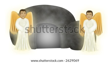 two angels in front of an empty tomb
