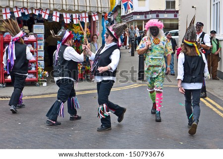 BROADSTAIRS, UK-AUGUST16: Dead Horse Morris dancers perform in the annual Broadstairs Folk week celebrations.  International performers and thousands of visitors attend. August 16, 2013 Broadstairs UK