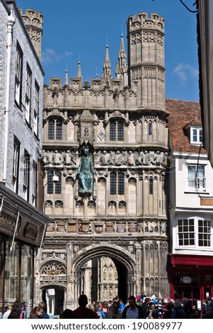 CANTERBURY,UK-APRIL 17: The Famous Canterbury Cathedral gates built in the 1500\'s Canterbury is a UNESCO World Heritage Site and now crowned UK\'s city of Romance. APRIL 17, 2014 Canterbury UK