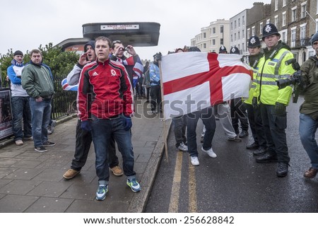 MARGATE, UK-FEBRUARY 28: Right wing protestors, challenge the Anti UKIP demonstrators on the march to UKIP'S conference at Margate's Winter Gardens. February 28, 2015 in Margate, Kent, UK.