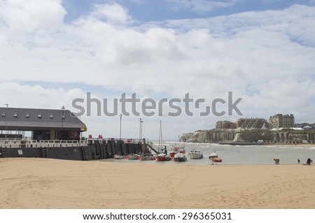 BROADSTAIRS,UK-JUNE 15: View of Viking Bay and Bleak House in Broadstairs.  Kent beaches have been voted as some of the best in Europe for families in 2015. June 15, 2015 in Broadstairs Kent UK.